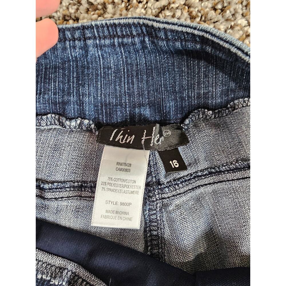 Thin Her Womens Sz 16 Pull On Slim Leg Blue Jeans Medium Wash Denim - Picture 3 of 4